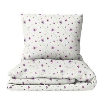 Parure de lit enfant Flower dance, 100% coton, fait main - violet - 135 x 200 cm / 80 x 80 cm 1
