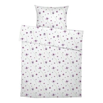 Parure de lit enfant Flower dance, 100% coton, fait main - violet - 135 x 200 cm / 80 x 80 cm 5