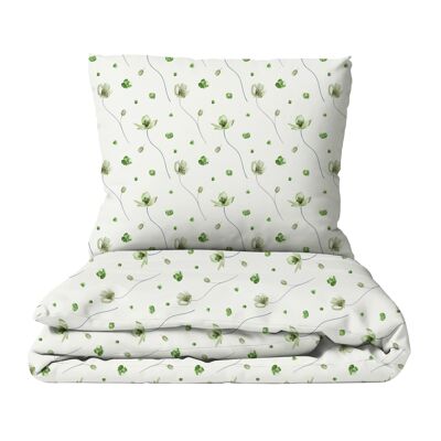 Ropa de cama infantil Flower dance, 100% algodón, hecha a mano - Verde - 135 x 200 cm / 80 x 80 cm