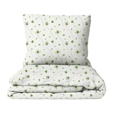 Biancheria da letto per bambini con danza dei fiori, 100% cotone, fatta a mano - Verde - 135 x 200 cm / 80 x 80 cm