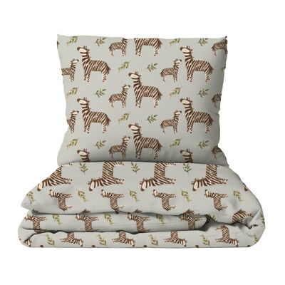 “Zebras Signature Collection by Mrs. Mende" premium children's bed linen made of pure cotton - 100 x 135cm / 60 x 40cm - zebras (earth colors)