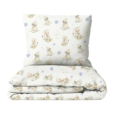 Parure de lit pour enfant Star Bunny, coton de qualité supérieure, motif peint à la main - 100 x 135 cm / 40 x 60 cm