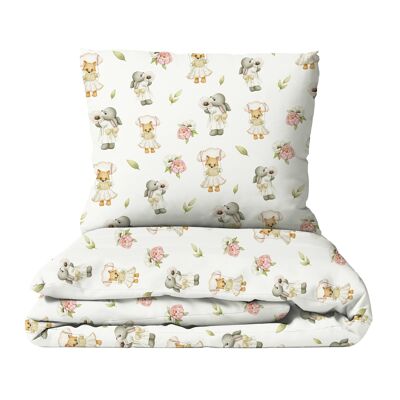 Parure de lit pour enfant Dreamland Fox & Rabbit, coton de qualité supérieure, motif peint à la main - 135 x 200 cm / 80 x 80 cm