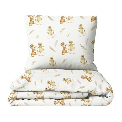 Parure de lit pour enfant suricate, coton de qualité supérieure, motif peint à la main - 100 x 135 cm / 40 x 60 cm