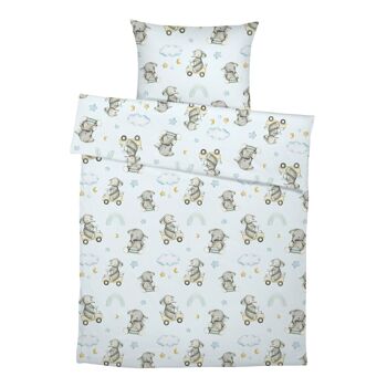Parure de lit bébé éléphants pour enfants, coton de qualité supérieure, motif peint à la main - bébé éléphants / blanc - 100 x 135 cm / 40 x 60 cm 5