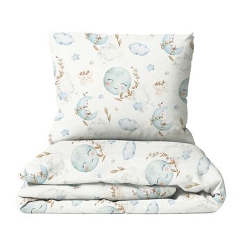 Parure de lit pour enfant Sweet Moon, coton de qualité supérieure, motif peint à la main - Sweet Moon / Bleu pastel - 100 x 135 cm / 40 x 60 cm 1