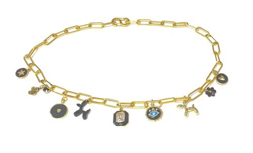 Necklace gold charms black