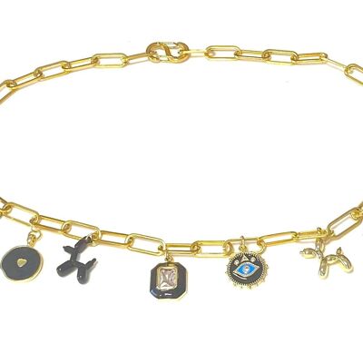 Necklace gold charms black