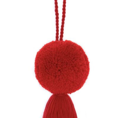 Pallina festiva con pom pom e nappa rossa da 5 cm