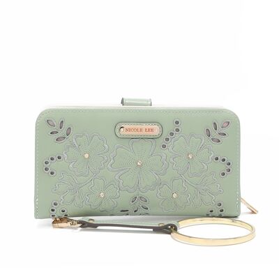 "FLORAL" FASHION WALLET WITH ZIPPER - Sage