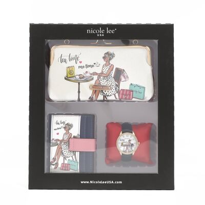 JUEGO DE 3 PIEZAS (CARTERA BANDOLERA, RELOJ, TARJETERO) - Tea Time Me Time