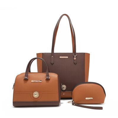 3 PIECE SET (SHOPPER, CROSSBODY, CASE) - Brown