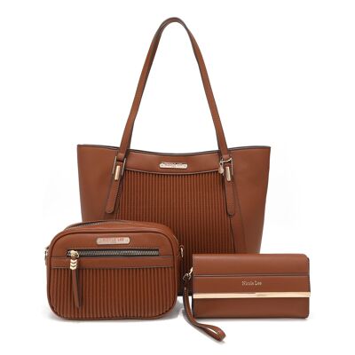 CONJUNTO DE 3 PIEZAS (BOLSO SHOPPER, BANDOLERA, ESTUCHE) - Brown
