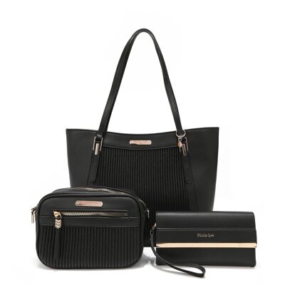 3 PIECE SET (SHOPPER BAG, CROSSBODY BAG, CASE) - Black