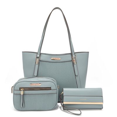 CONJUNTO DE 3 PIEZAS (BOLSO SHOPPER, BANDOLERA, ESTUCHE) - Soft Blue