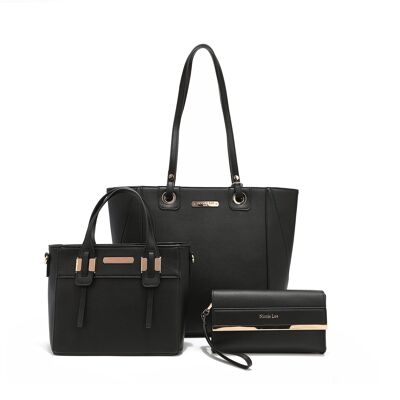 ENSEMBLE 3 PIÈCES (Shopper, Petit sac, Trousse de toilette) - Noir