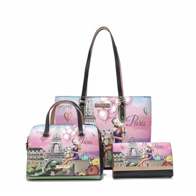 3-PIECE SET "ROMANCE IN PARIS" (Shopper, Crossbody Bag, Pencil Case)
