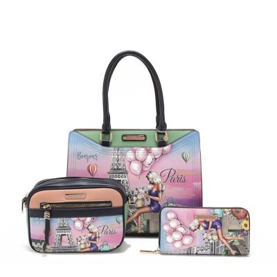 3 PIECE SET "ROMANCE IN PARIS" (TOTE BAG, CROSSBODY BAG, WALLET)