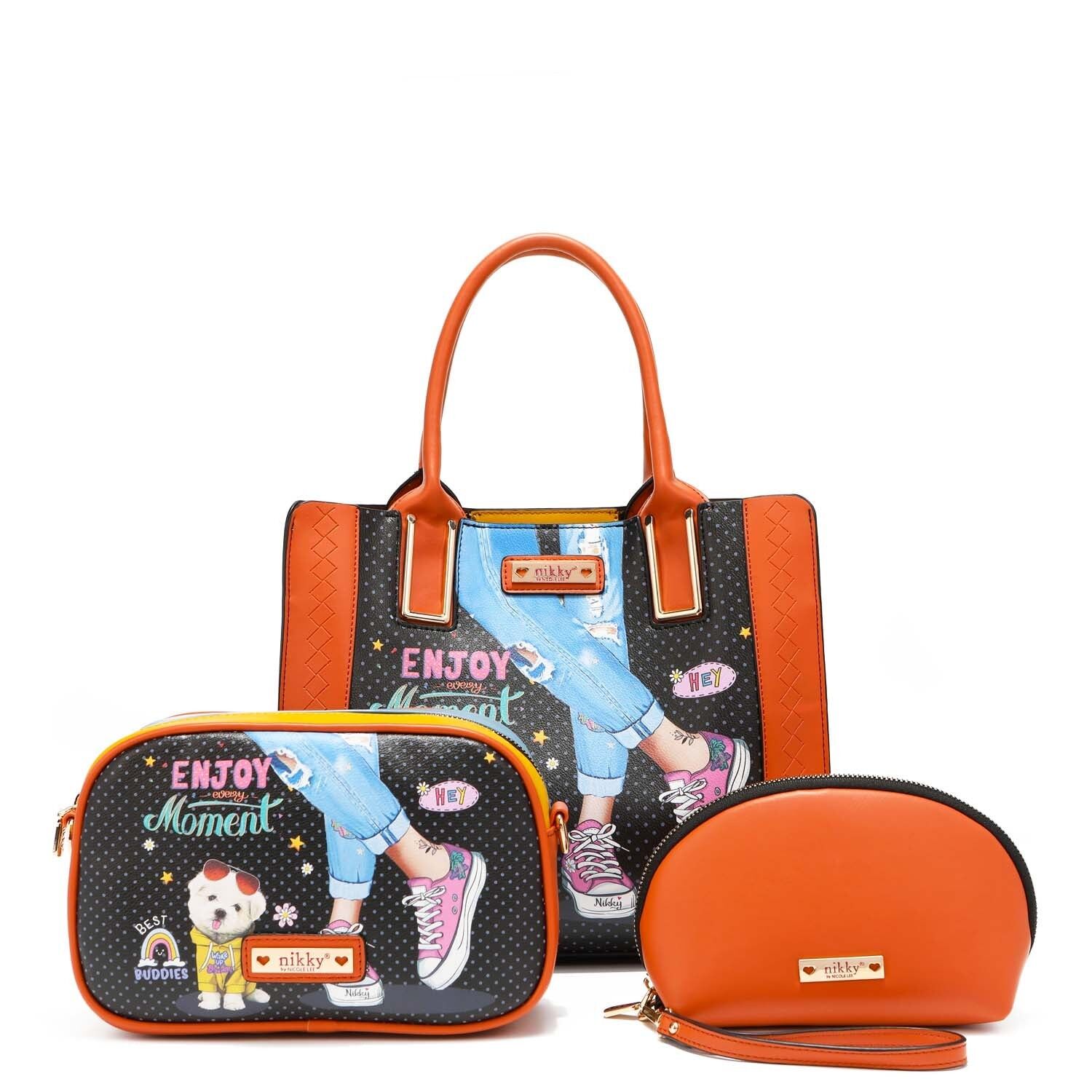 SET 3 PEZZI "ENJOY EVERY MOMENT" (BORSA A TRACOLLA, BORSA A TRACOLLA, BORSA DA TOILET)