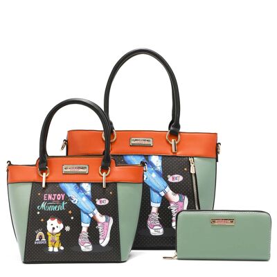 3 PIECE SET "ENJOY EVERY MOMENT" (SHOPPER BAG, CROSSBODY BAG, WALLET)