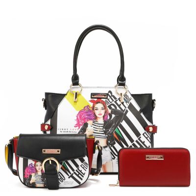 3 PIECE SET "COLLEGE GIRL" (TOTE BAG, CROSSBODY BAG, WALLET)