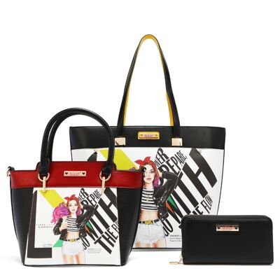 3 PIECE SET "COLLEGE GIRL" (TOTE BAG, CROSSBODY BAG, WALLET)