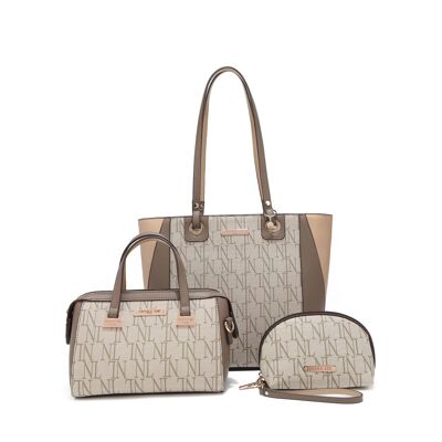 CONJUNTO DE 3 PIEZAS "SABINA" (Shopper, Bandolera, Neceser) - Marron