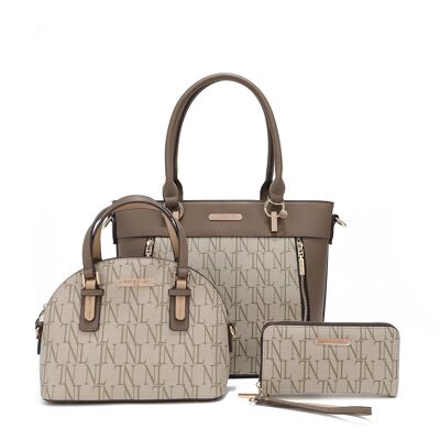 CONJUNTO DE 3 PIEZAS "SABINA" (Shopper, Bandolera, Cartera) - Marron