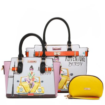 3-PIECE SET "FUN BEGINS" (SHOPPER BAG, CROSSBODY BAG, TOILET CASE)