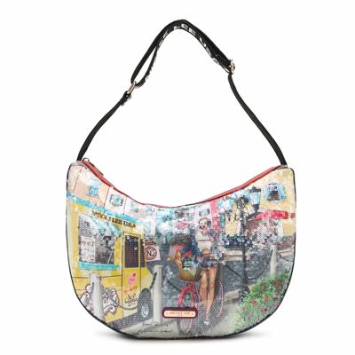 LARGE SEQUINED NYLON BAG "COZY STREET IN MILAN"