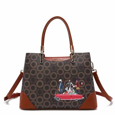 BOLSO SATCHEL "SMALL WORLD" - Brown