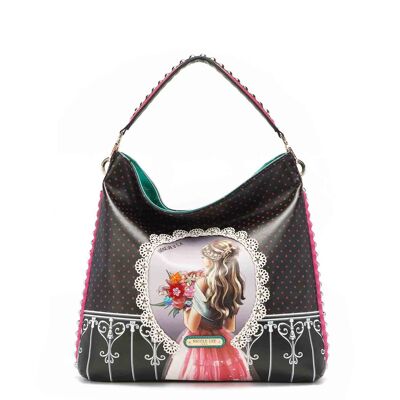 HOBO BAG WITH "WAITING FOR YOU" PRINT