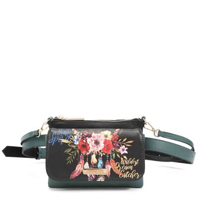 CONVERTIBLE BELT BAG WITH PRINTED CROSSBODY BAG - Bohemian Black