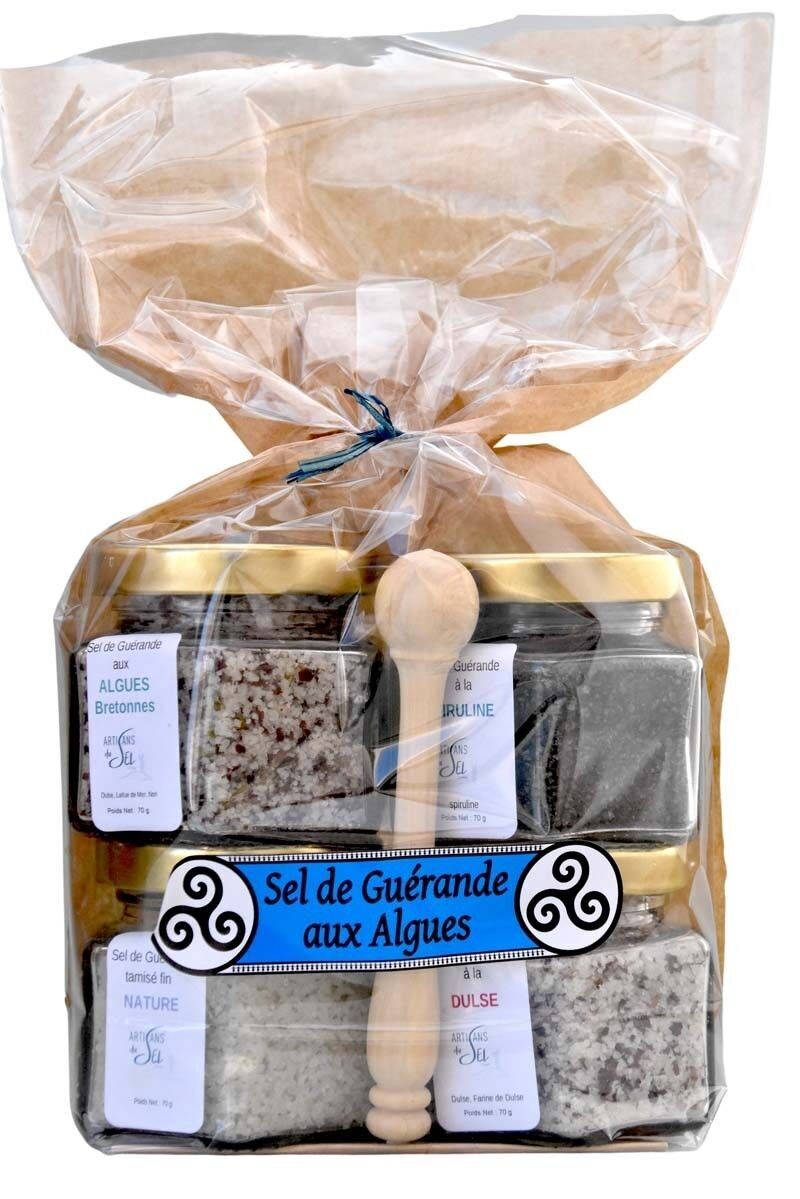 Set di 4 barattoli di sale fino con alghe + paletta in bosso - 4*70 g | Artisans du Sel
