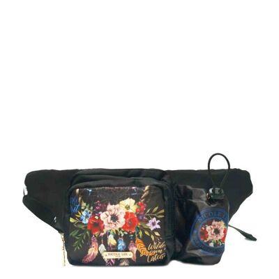 SOFT NYLON BELT BAG WITH FASHION PRINT - Bohemian Black