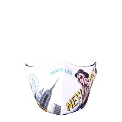 Synthetic Filter Print Face Mask - New York Walk (White)
