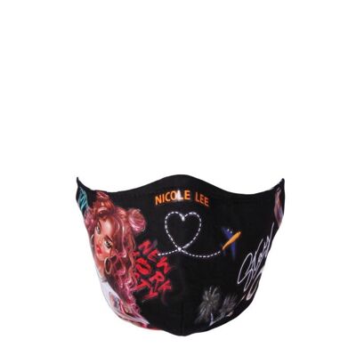 Synthetic Filter Print Face Mask - Nicole Girls (Black)