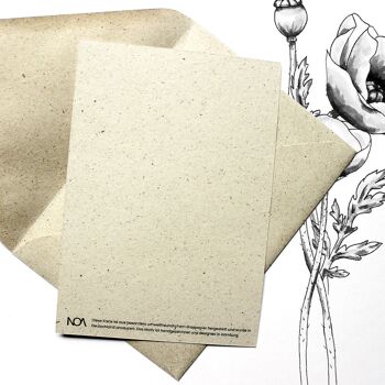 Carte de voeux en papier d'herbe, coquelicots 2