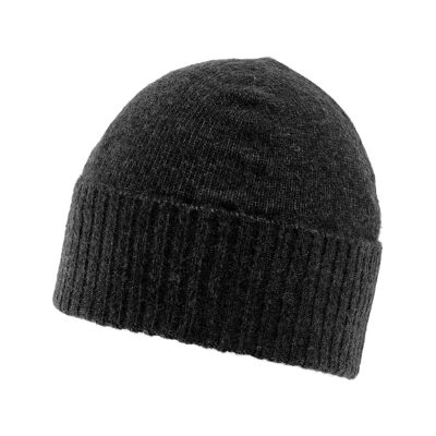 Ladies' knitted hat in melange look with turn-up brim