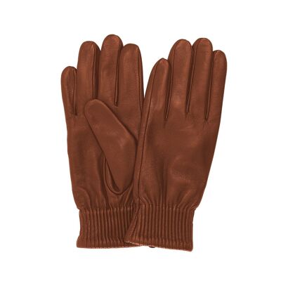 Smooth leather gloves for women with a wide waistband, cognac