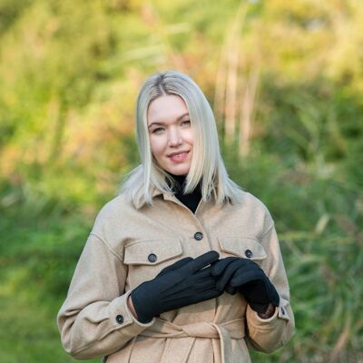 Klassische Lederhandschuh mit Lammfell und Ziernähten, black