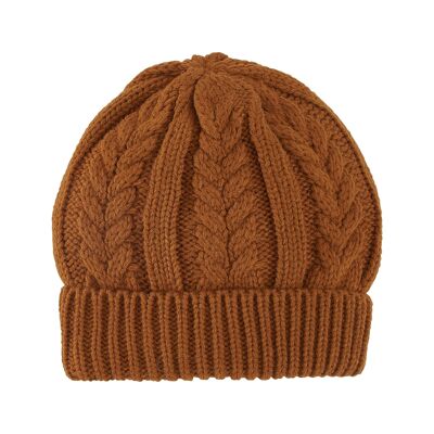 Warm hat for women with cable pattern