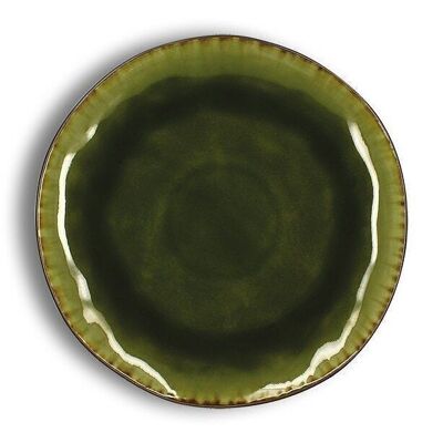 Meta flat plate 27.5cm in green stoneware