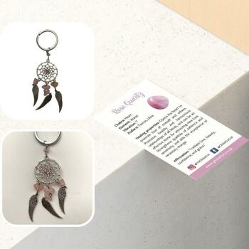 Porte-clés en cristal attrape-rêves, 12 x 5 cm, quartz rose 4