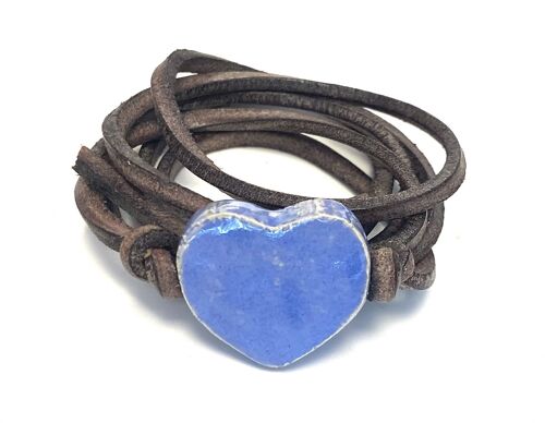 Bracelet leather with lavender ceramic heart