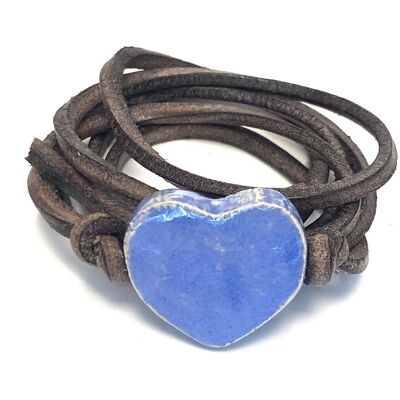 Bracelet leather with lavender ceramic heart