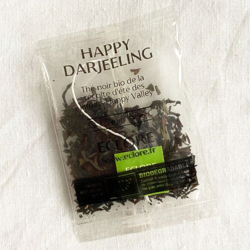 Thé noir bio Happy Darjeeling - 40 sachets individuels enveloppés compostables