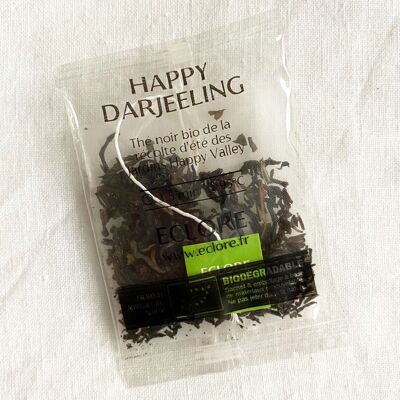 Té negro orgánico Happy Darjeeling - 40 bolsas individuales envueltas en compost