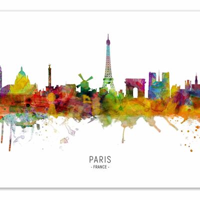 Kunstplakat - Skyline von Paris, Frankreich (farbige Version) - Michael Tompsett