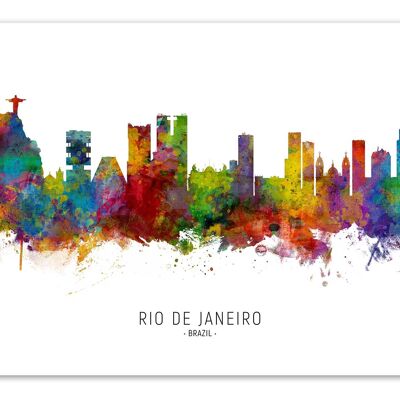 Poster d'arte - Skyline di Rio de Janeiro Brasile (versione colorata) - Michael Tomsett-A3